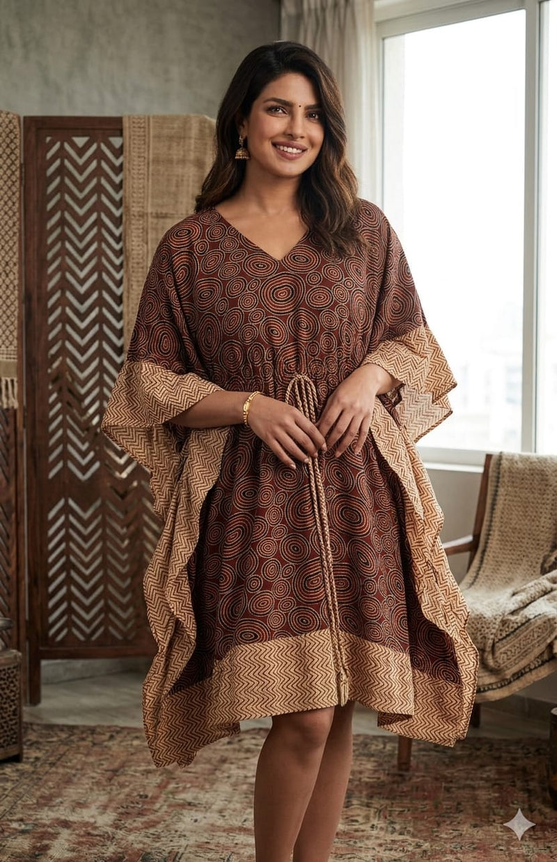 Ajrakh handblock cotton frill kaftan
