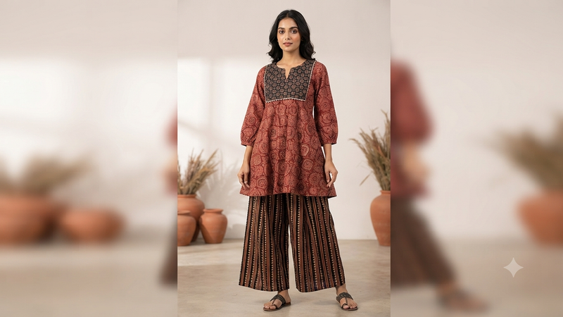 AJRAKH COTTON TOP WITH KALI PLAZO SET