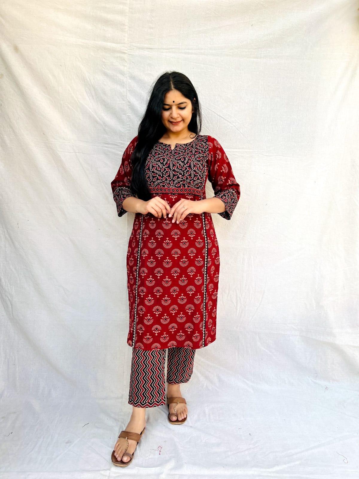 "JEEVA" PURE COTTON MIRROR WORK KURTI PANT SET