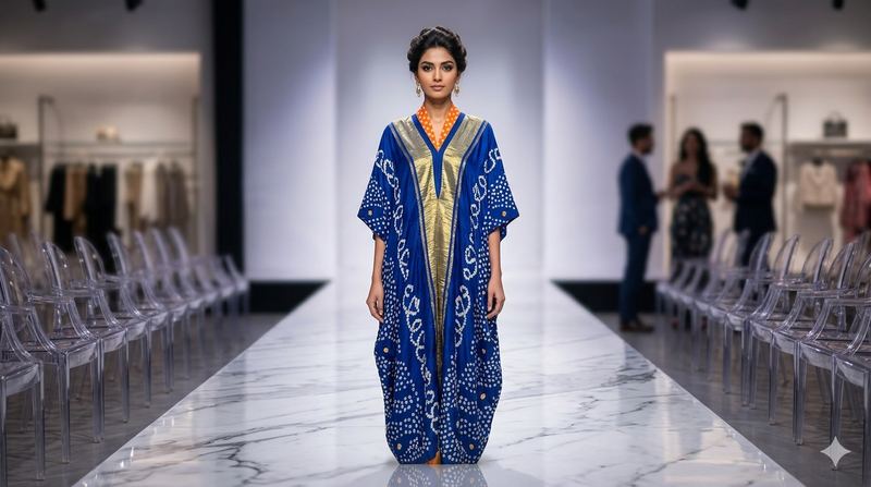 BANDHANI GAJI SILK TC PALLU KAFTAN STYLE ONE PIECE
