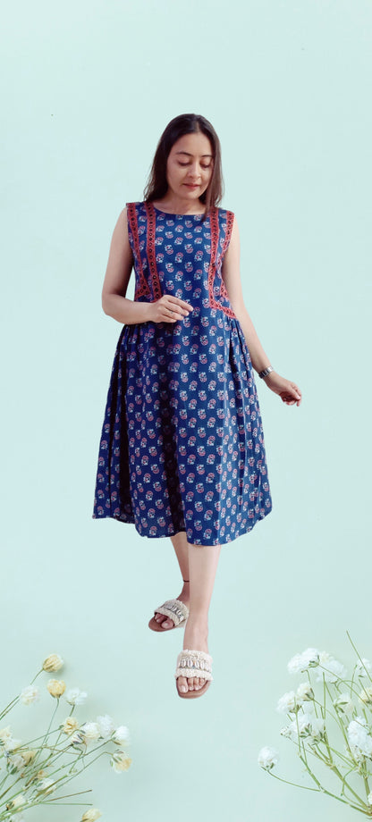 "ANERI" Blue semi natural frock style kurti