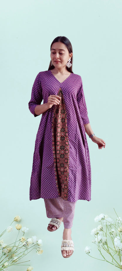 "Anokhi" katha cotton kurti pant set