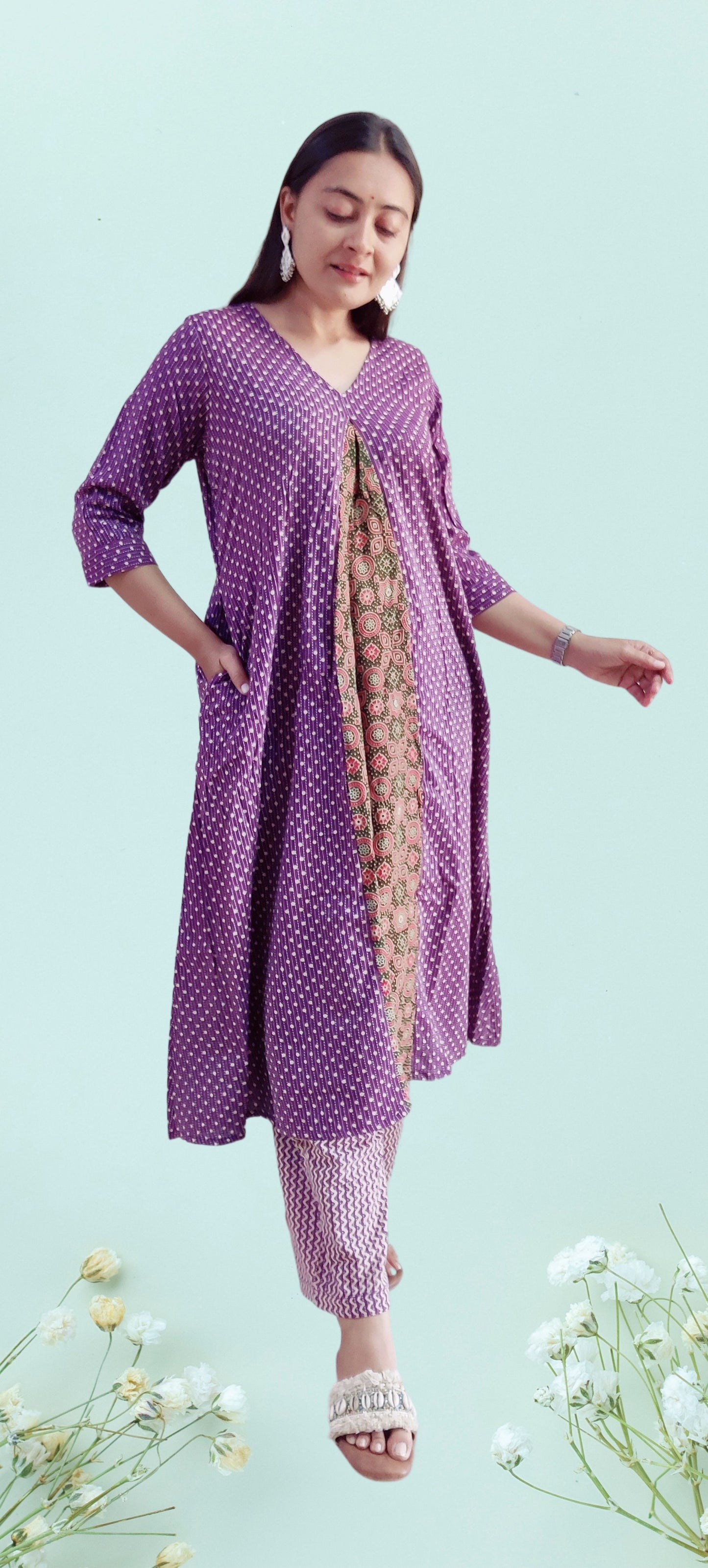 "Anokhi" katha cotton kurti pant set