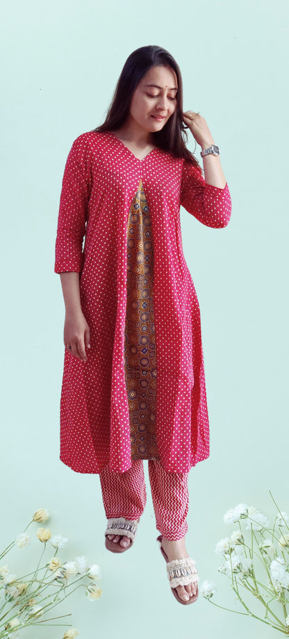 "ANOKHI" Katha cotton panel style kurti pant set