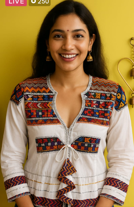 "Navratri kedia" Off white plain handwork kedia