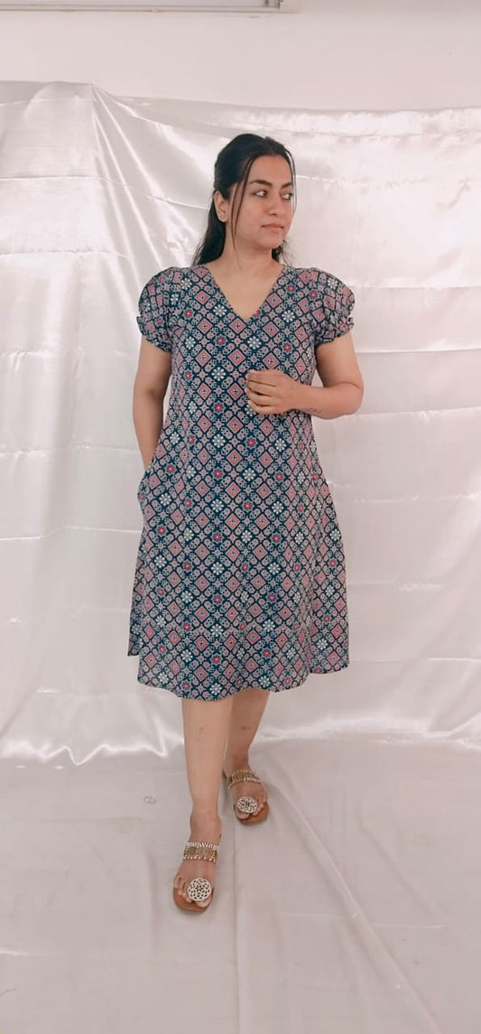 "VEEHA"blue semi natural kurti