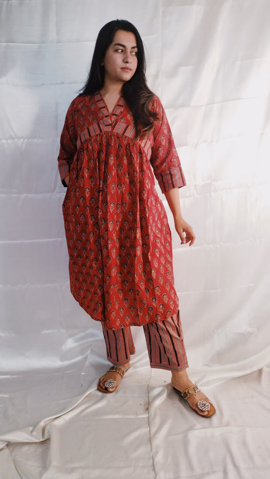 "RUHI" Maroon natural cotton kurti pant set