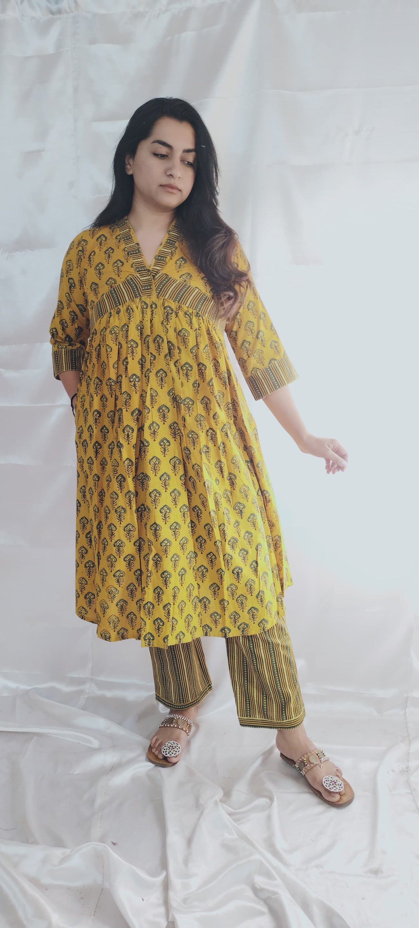 "RUHI" MUSTARD NATURAL COTTON KURTI PANT SET