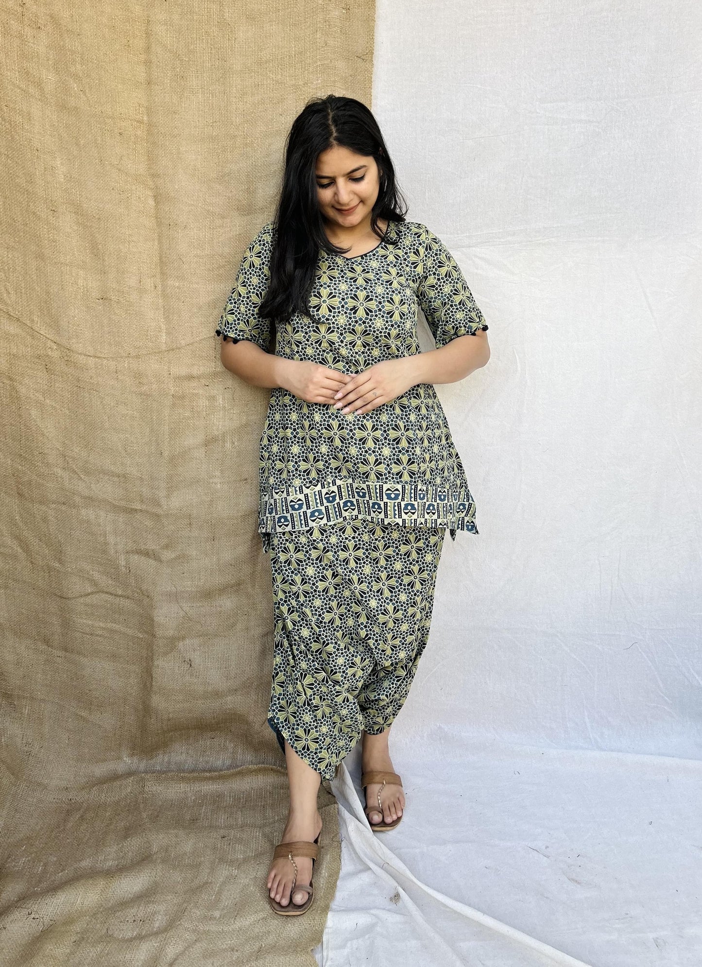 "LEEMA" NATURAL COTTON DHOTI STYLE CO-ORD SET