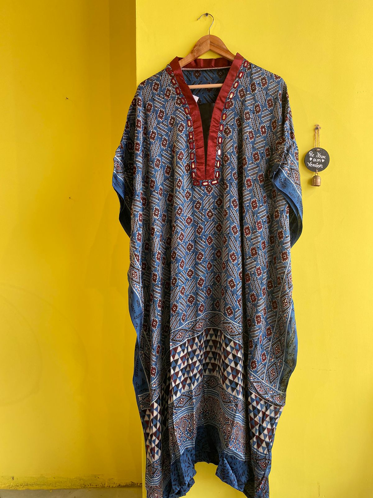 "Gita" blue modal ajrakh print kaftan