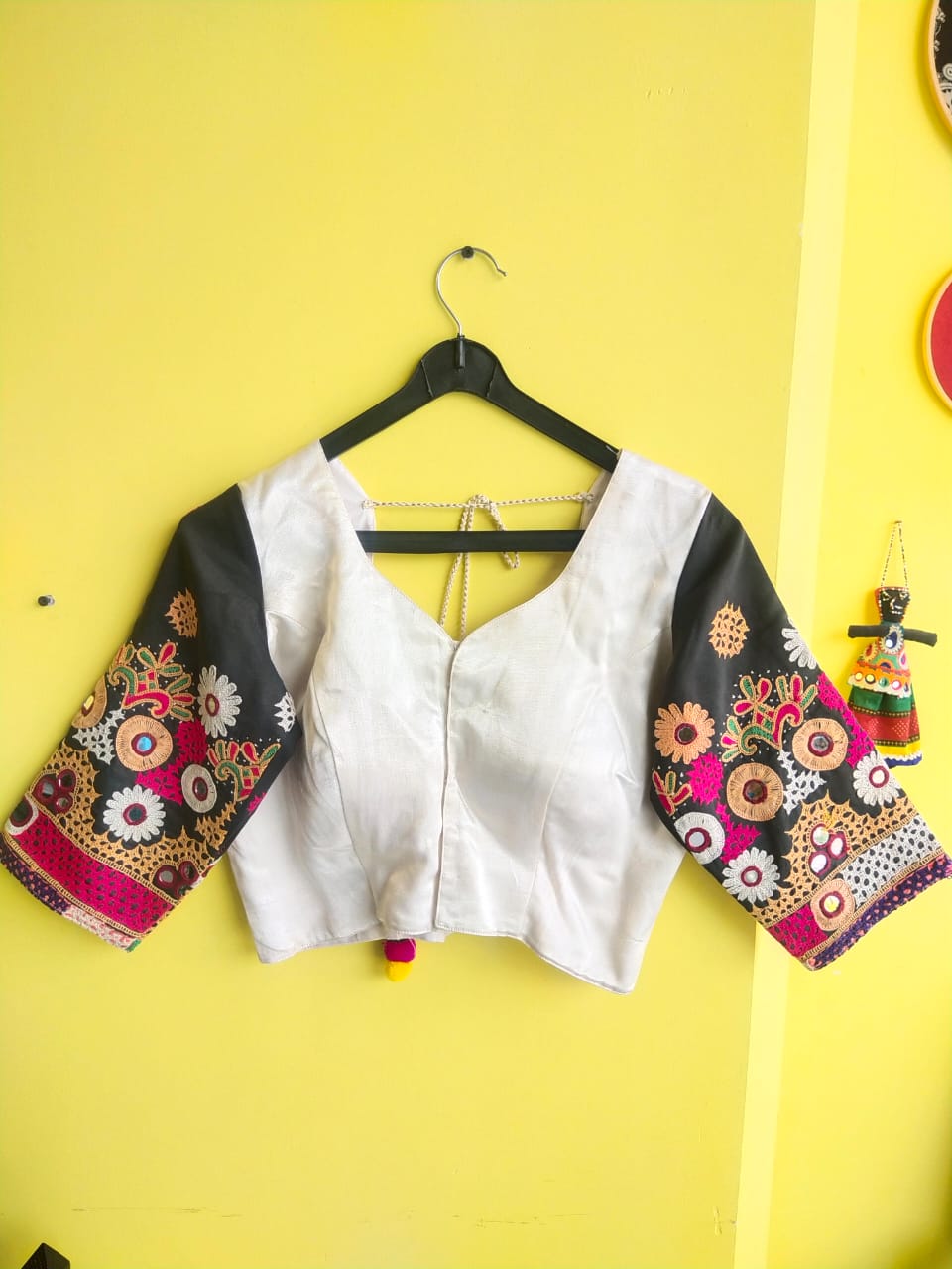 "Yogita" white mashroo sleeves work blouse