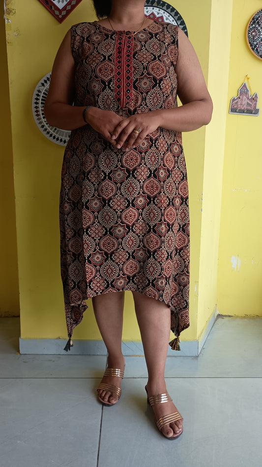 *Varni* Ajrakh rayon A line kurti