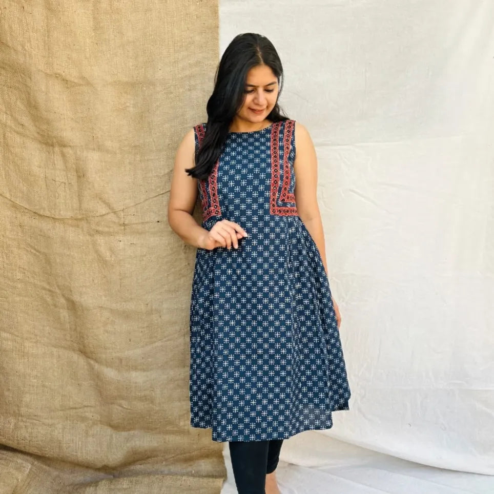 "REEVA" Blue semi natural frock style kurti