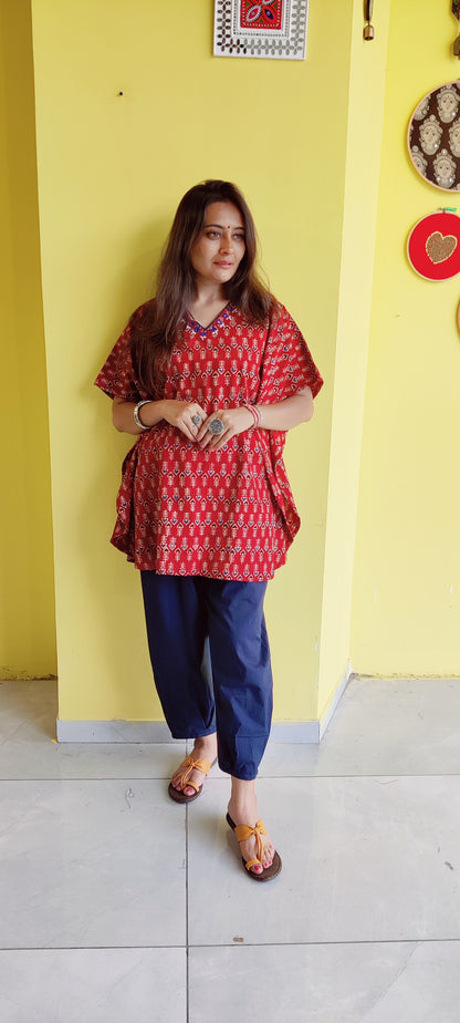 "Ankita"Maroon Natural cotton kaftan style co-ord set