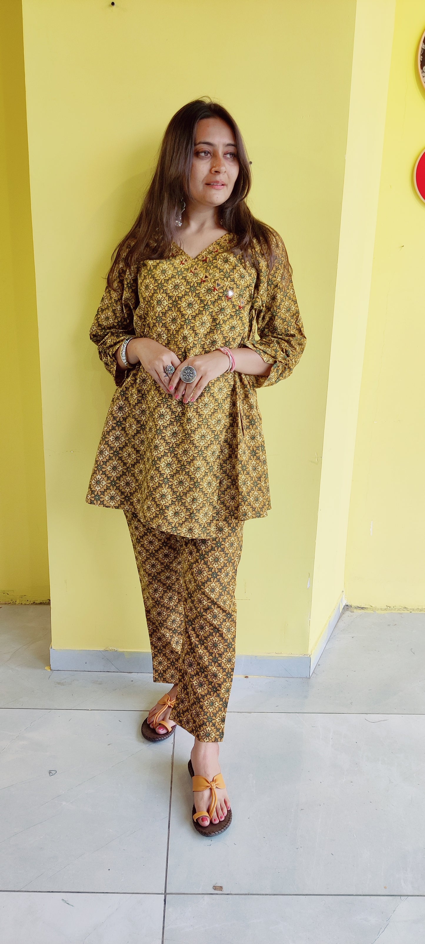 "Jinisha"Yellow natural cotton co-od set