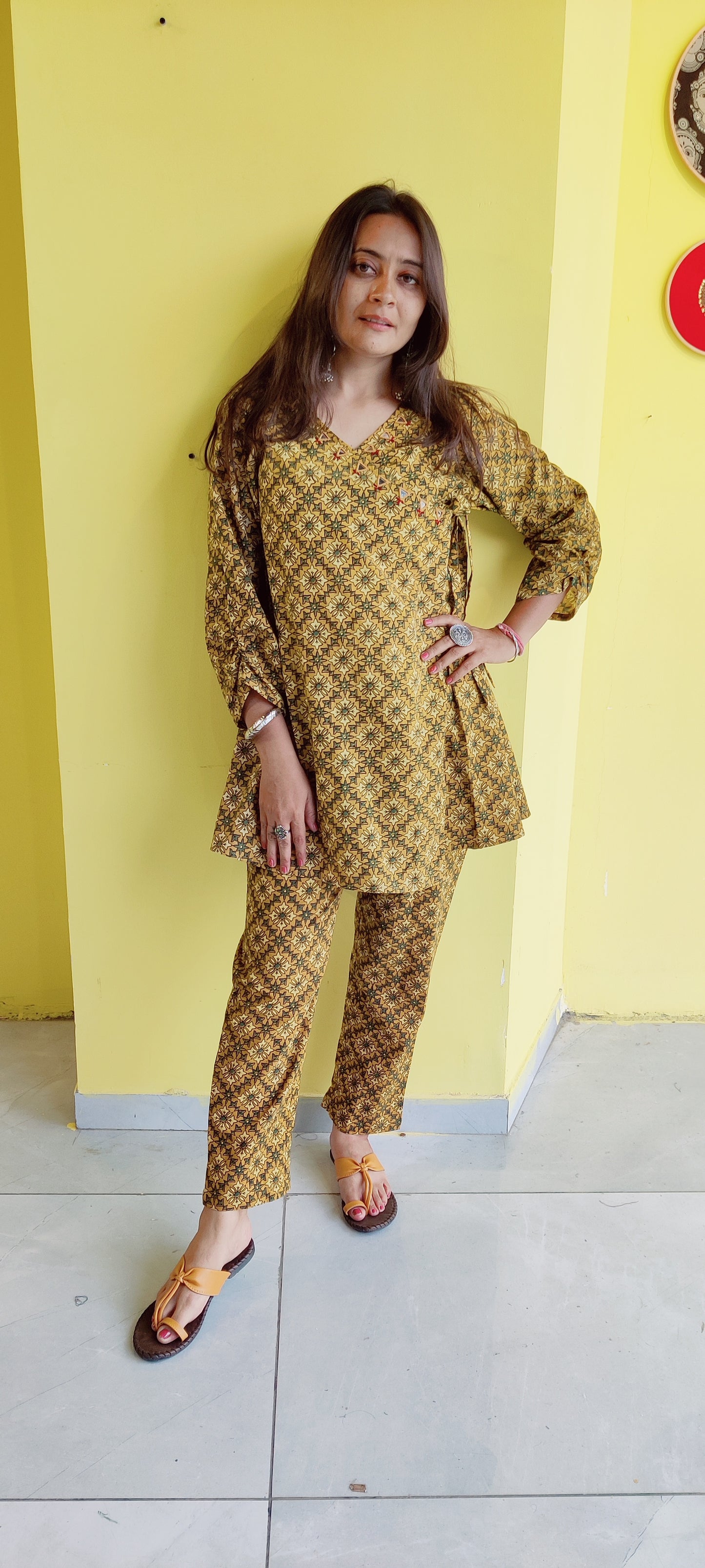 "Jinisha"Yellow natural cotton co-od set