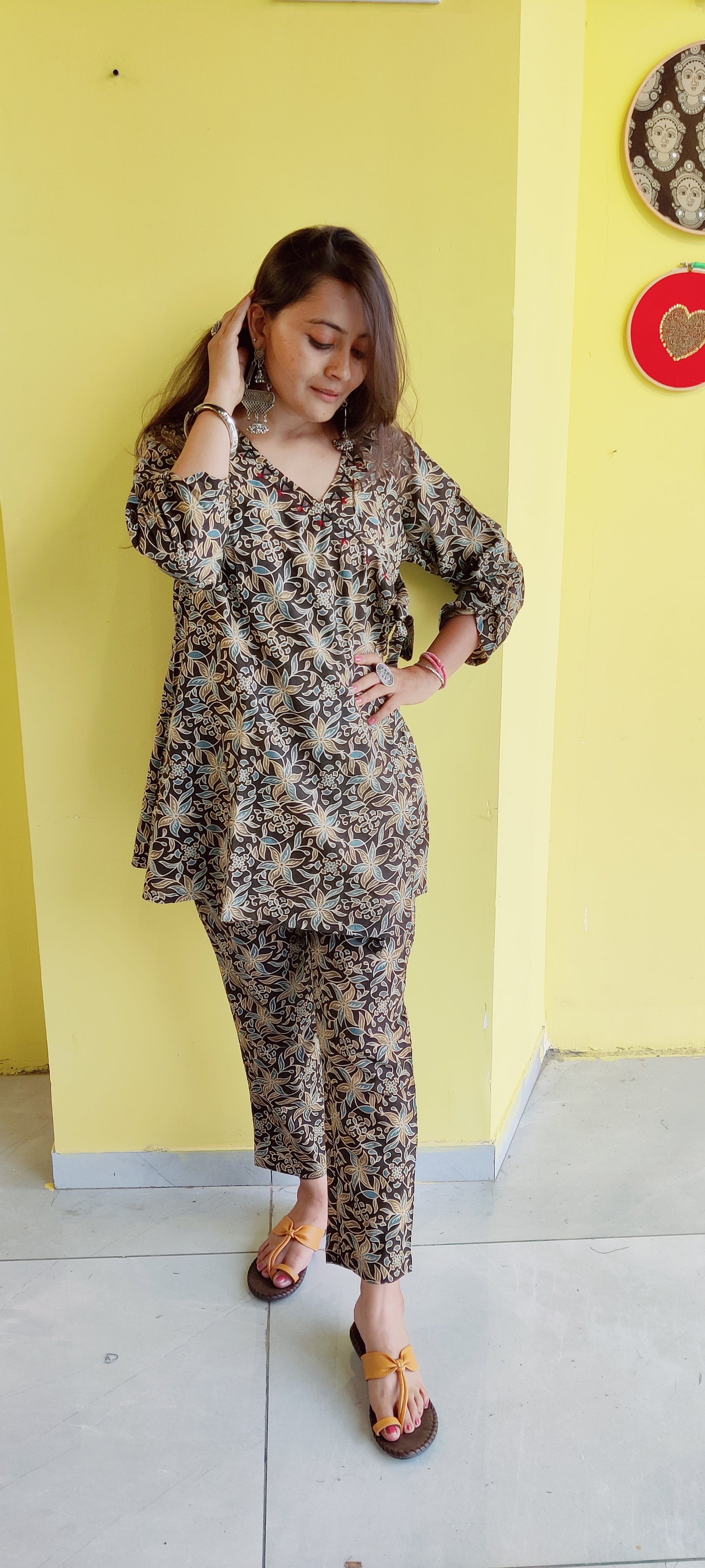 "Jinisha" Natural cotton mirror work co-ord set