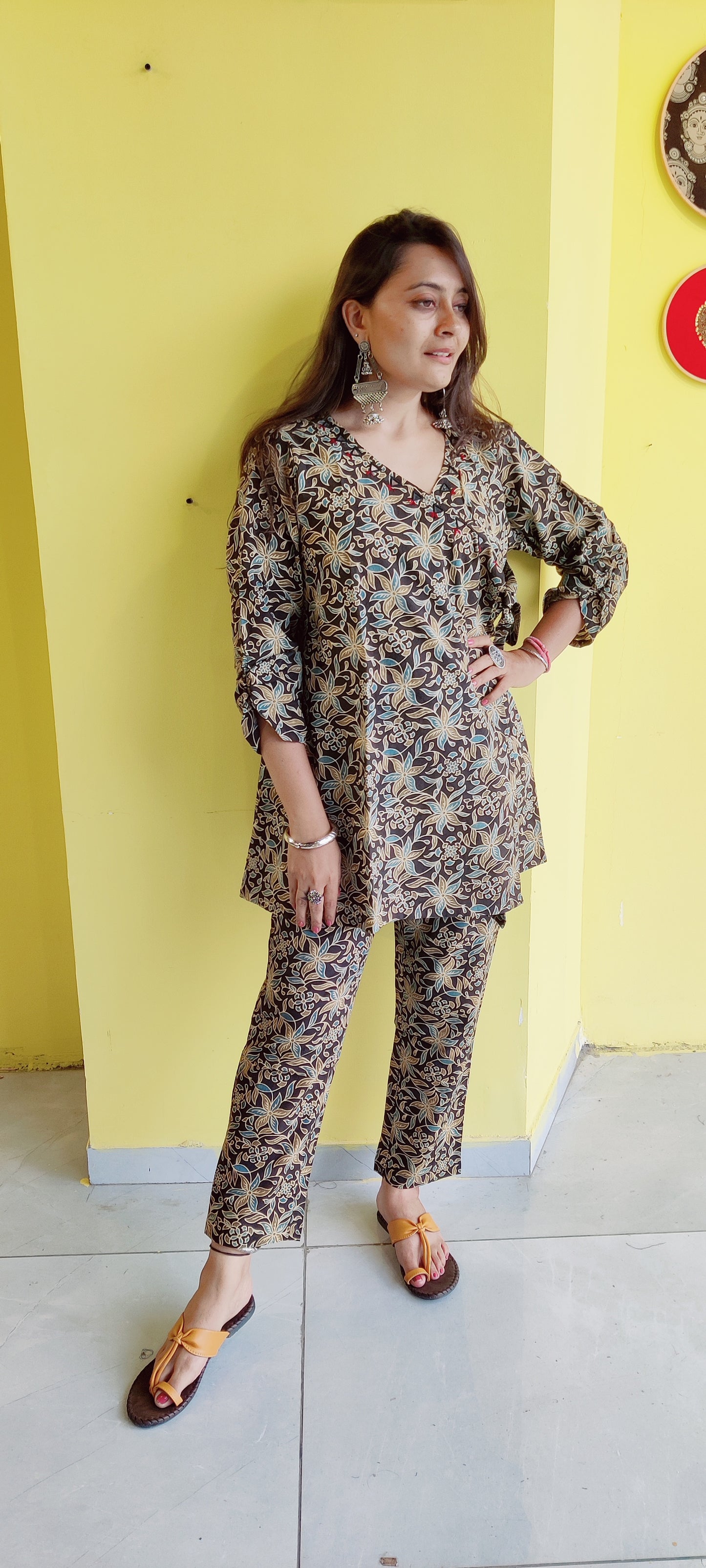 "Jinisha" Natural cotton mirror work co-ord set