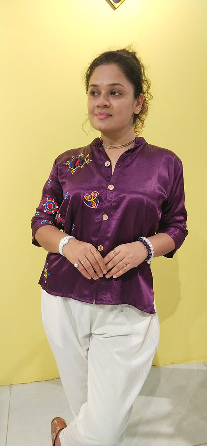 "Astha" plain mashroo handwork shirt