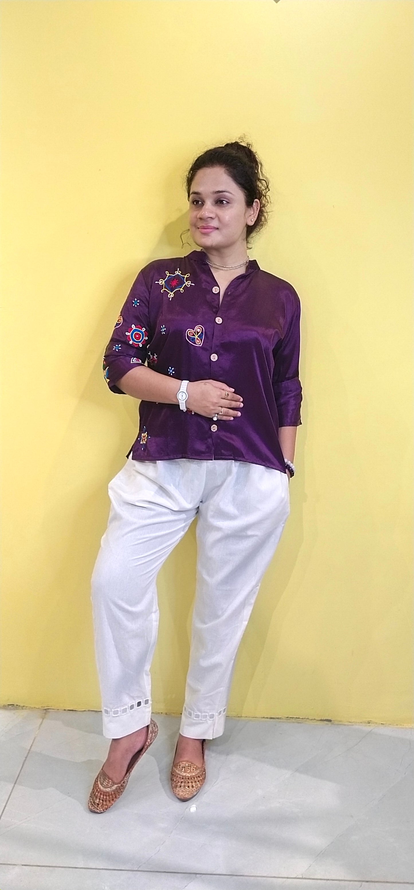 "Astha" plain mashroo handwork shirt