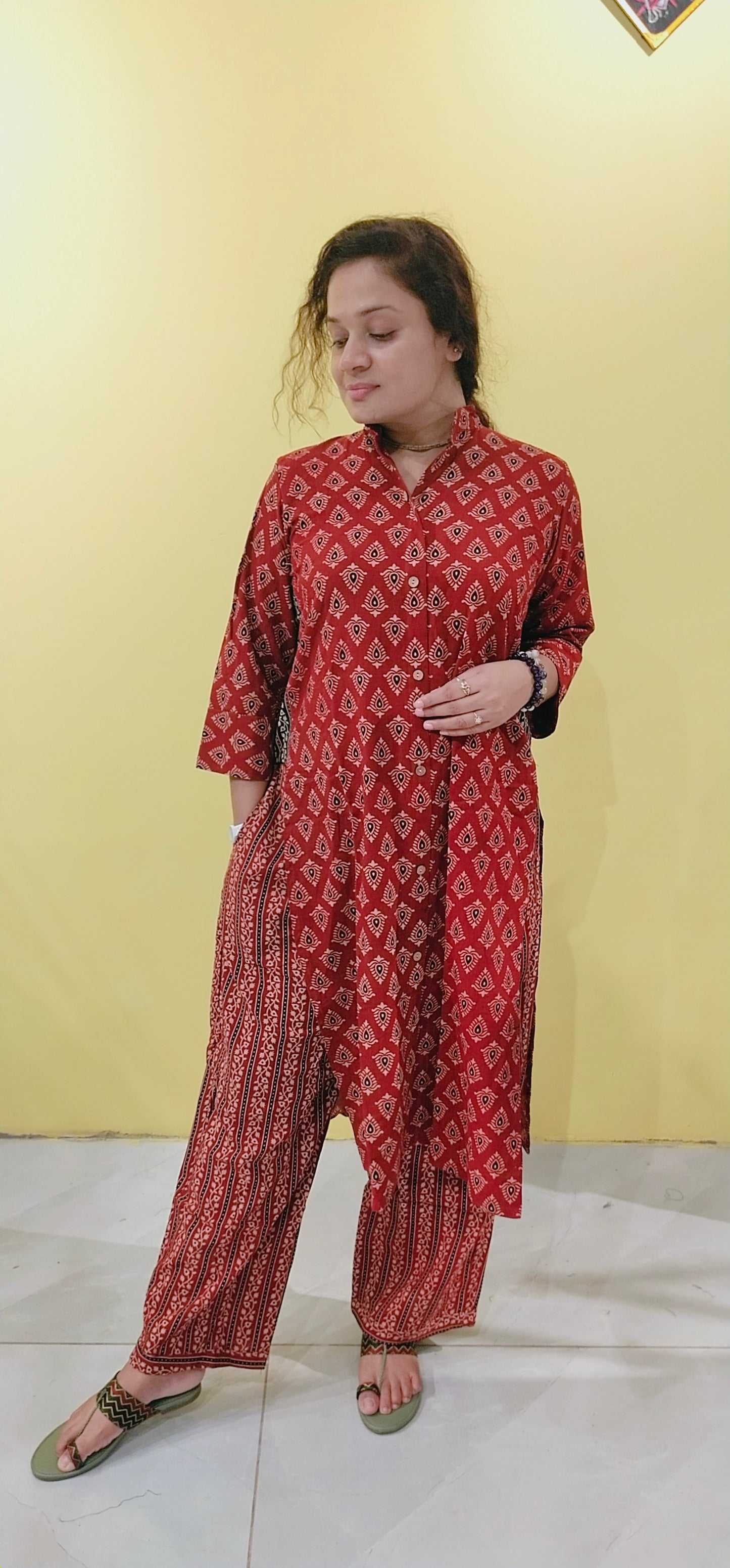 "Satarupa" Ajrakh handblock cotton  kurti pant set