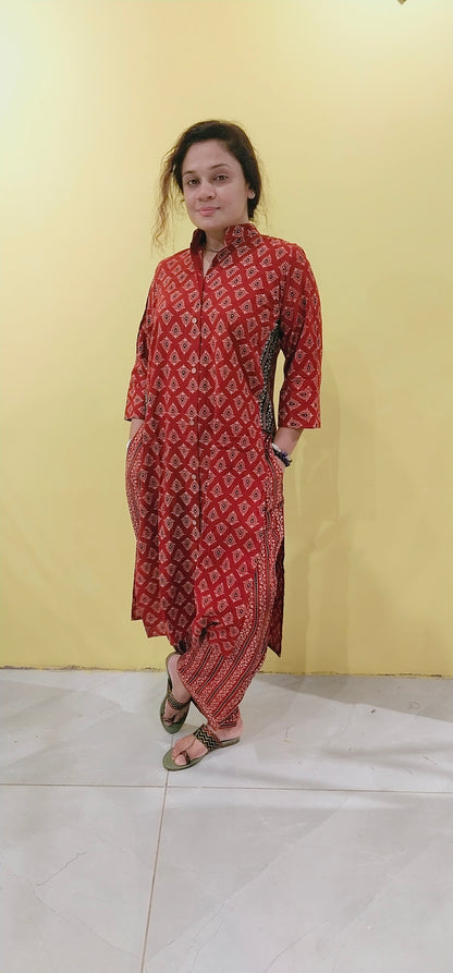 "Satarupa" Ajrakh handblock cotton  kurti pant set