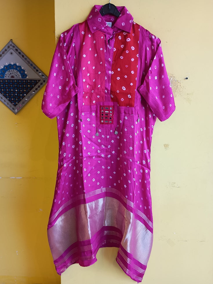 "Anshika" modal bandhej tc pallu kaftan style kurti