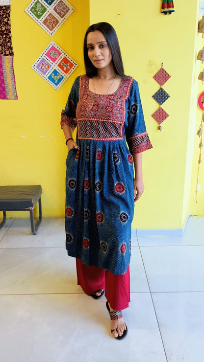 "AASHI" RAYON BLUE KURTI PLAZO SET