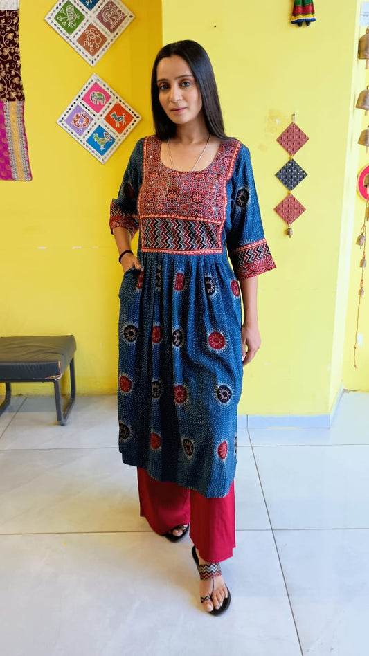 "AASHI" RAYON BLUE KURTI PLAZO SET