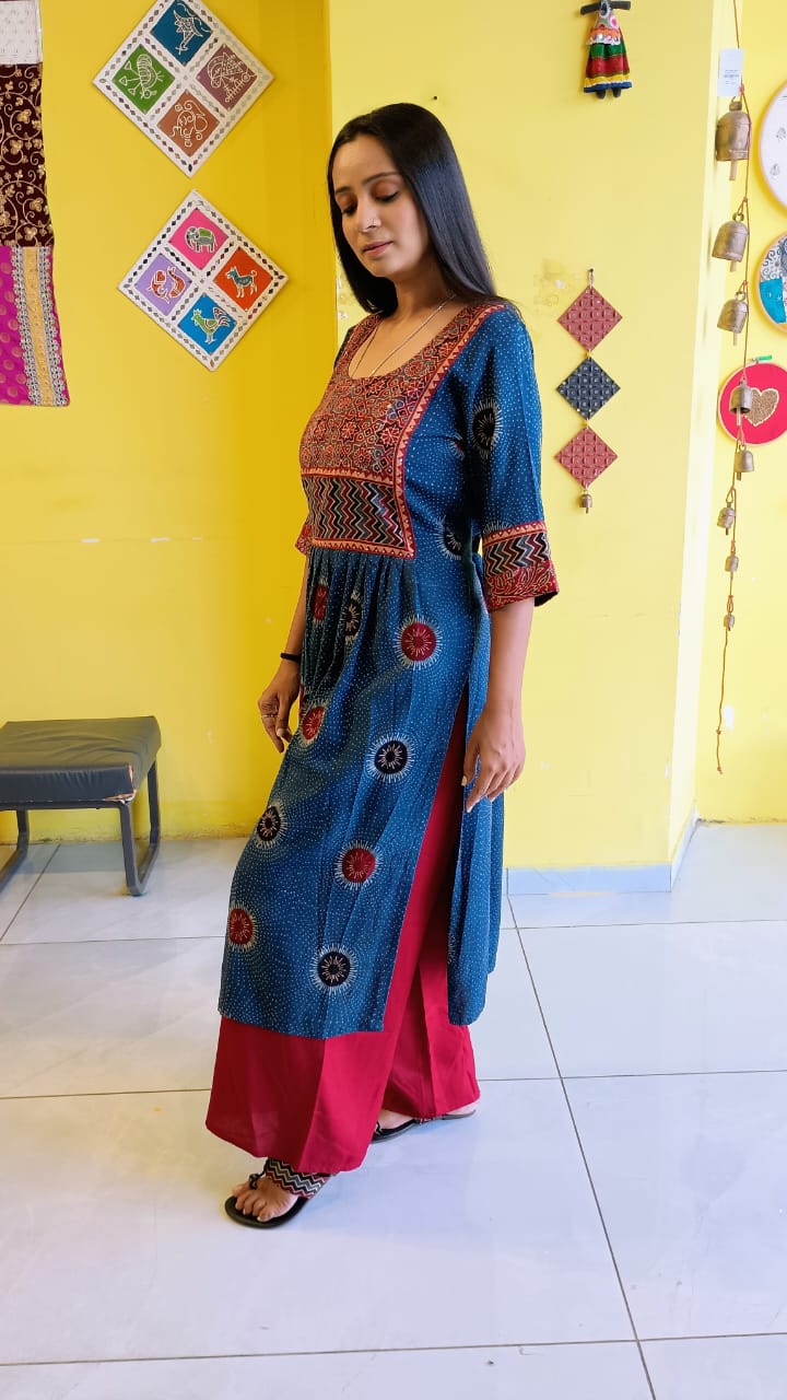 "AASHI" RAYON BLUE KURTI PLAZO SET