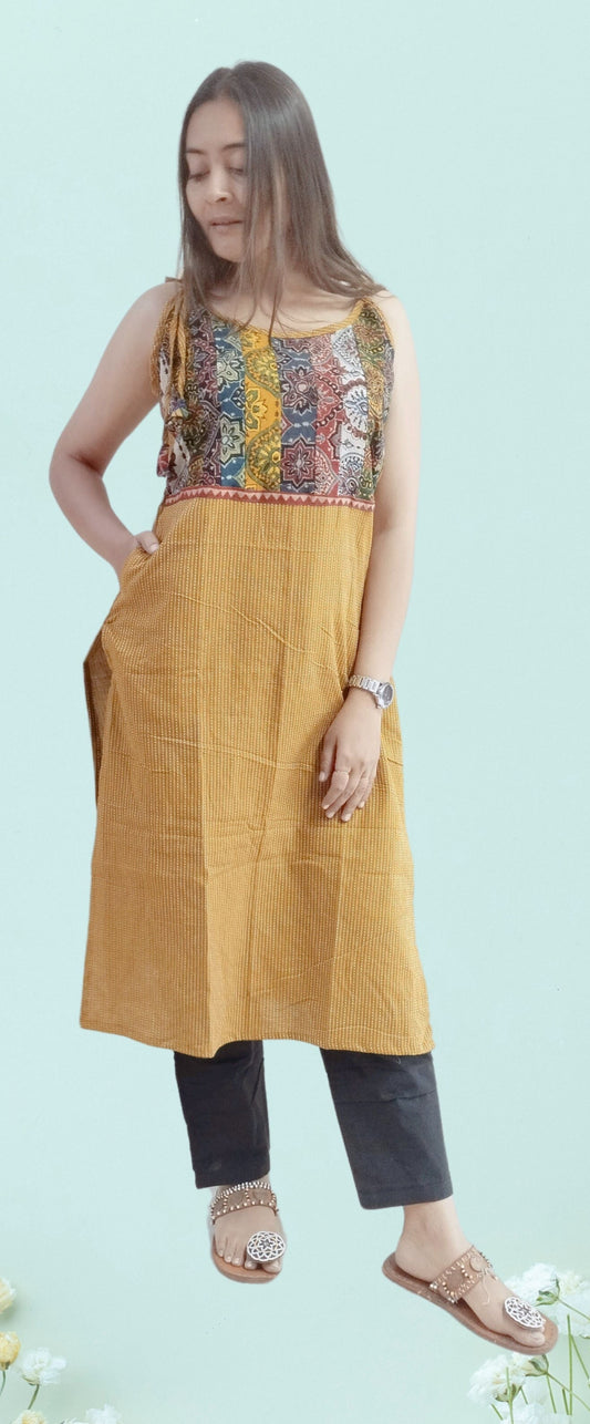 "MAHI" Plain katha cotton spaghetti kurti