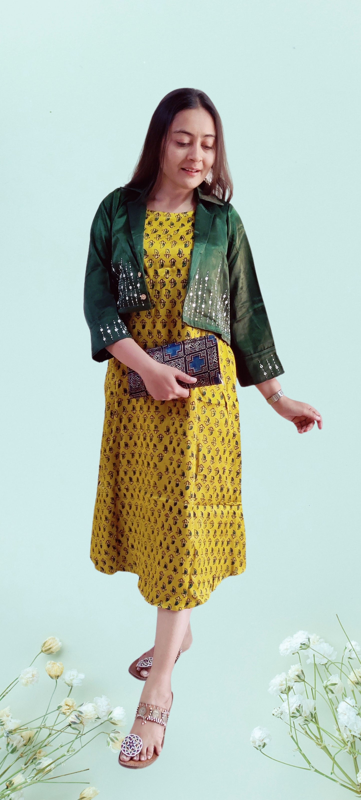 "Nitya" Mustard & yellow kurti jacket set