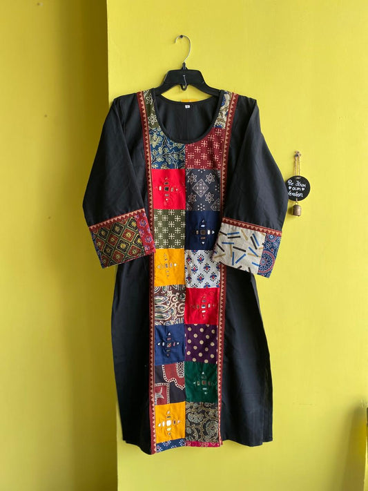 "Aneri" Black Mirorr work long straight kurti