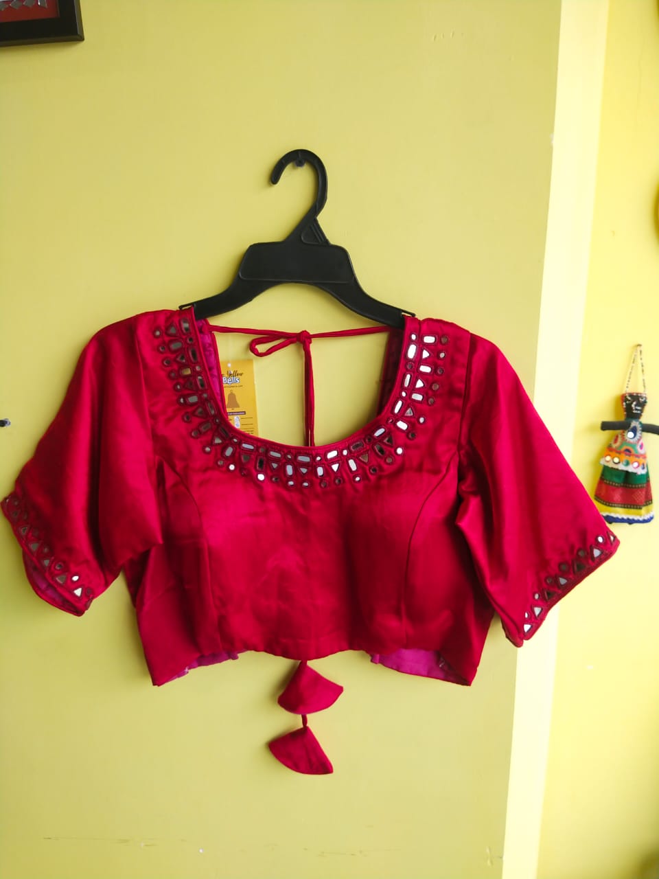 "Shriya"Pink Mashroo mirror work blouse piece