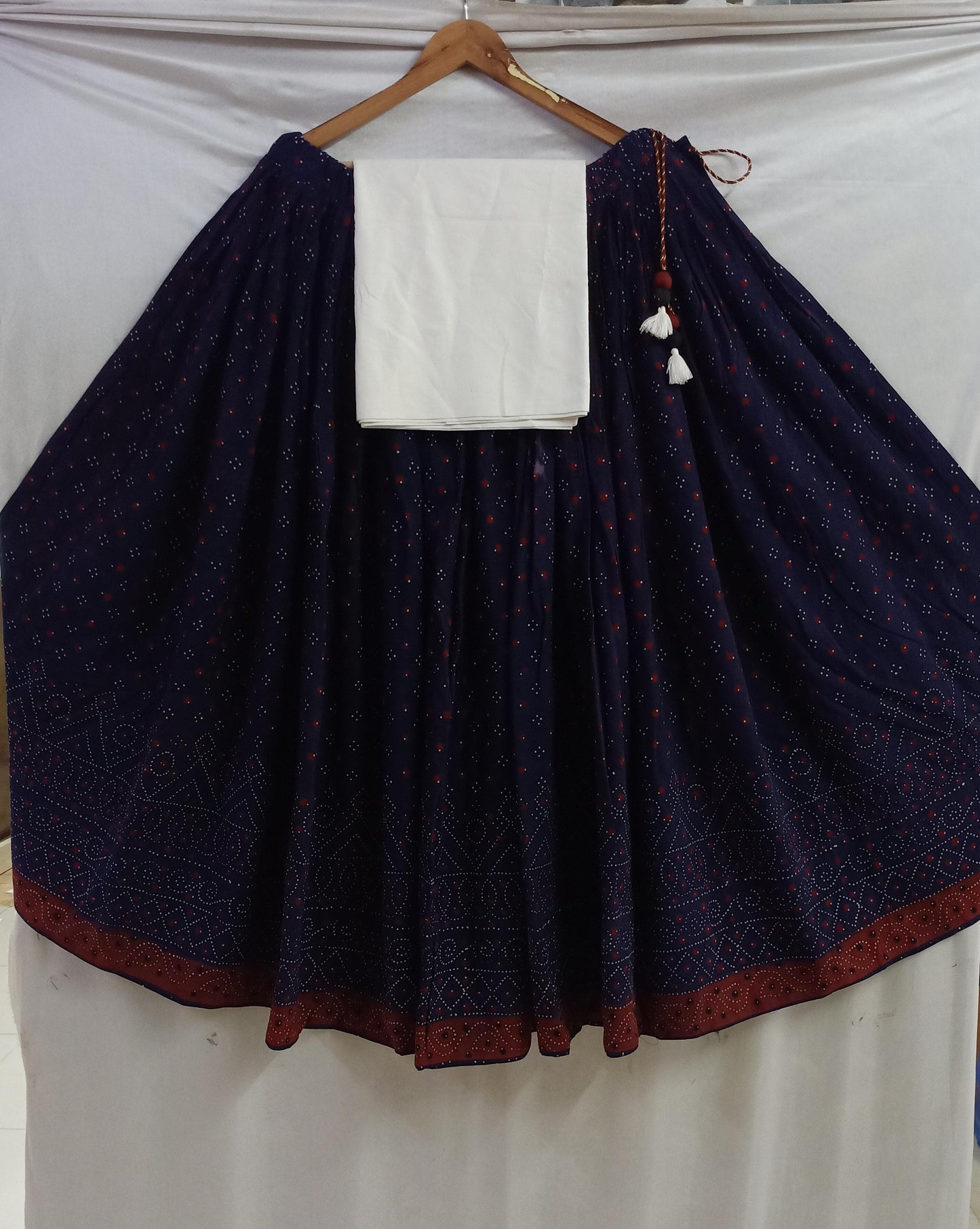 Ajrakh dani print cotton skirt with blouse piece