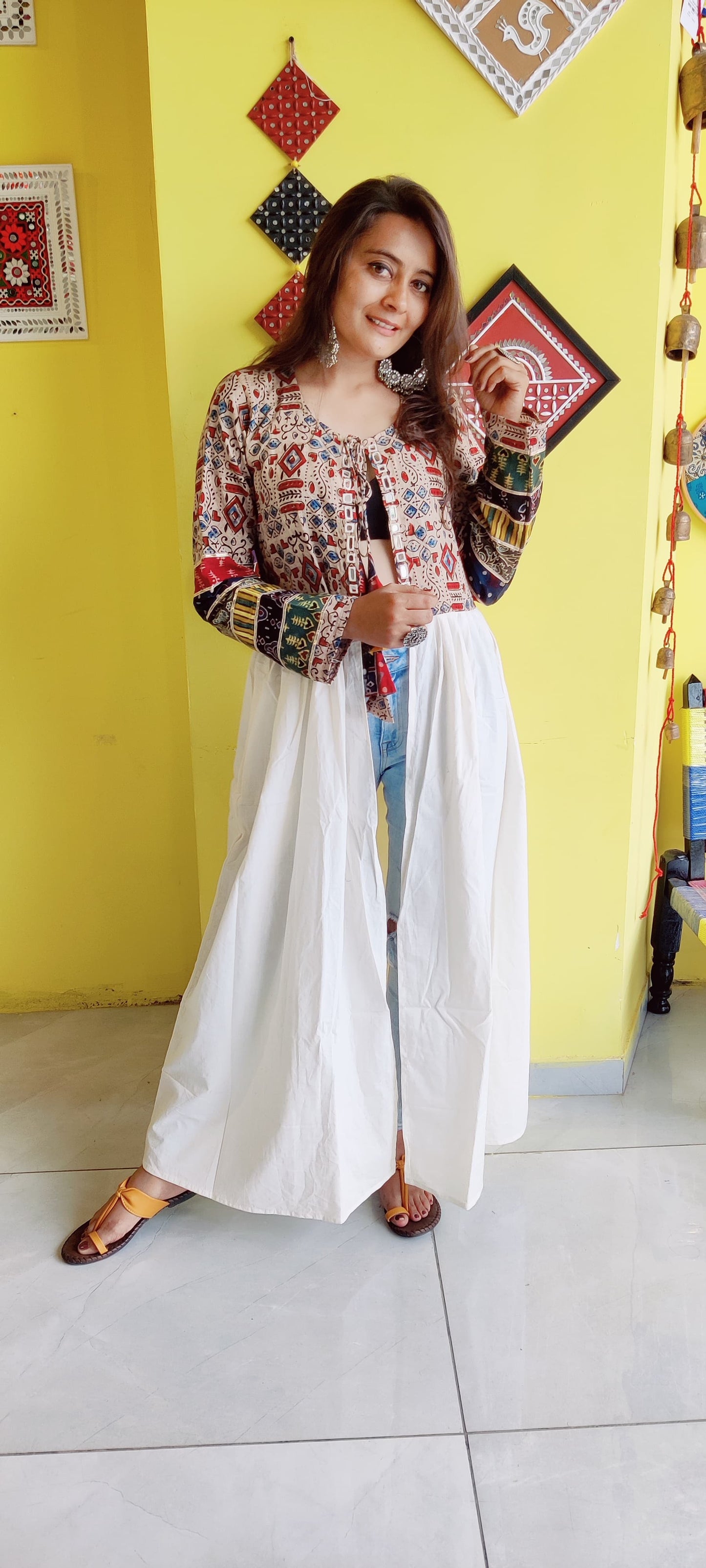 "White Long navratri special jacket