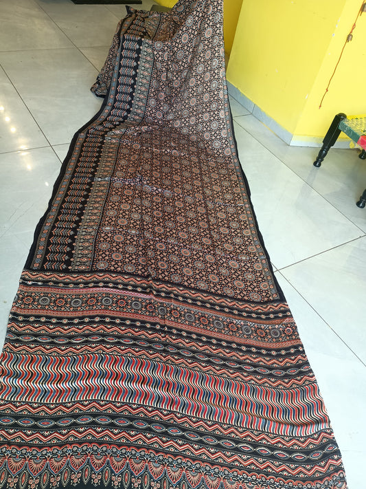 ''Raahi'' Ajrakh print modal saree