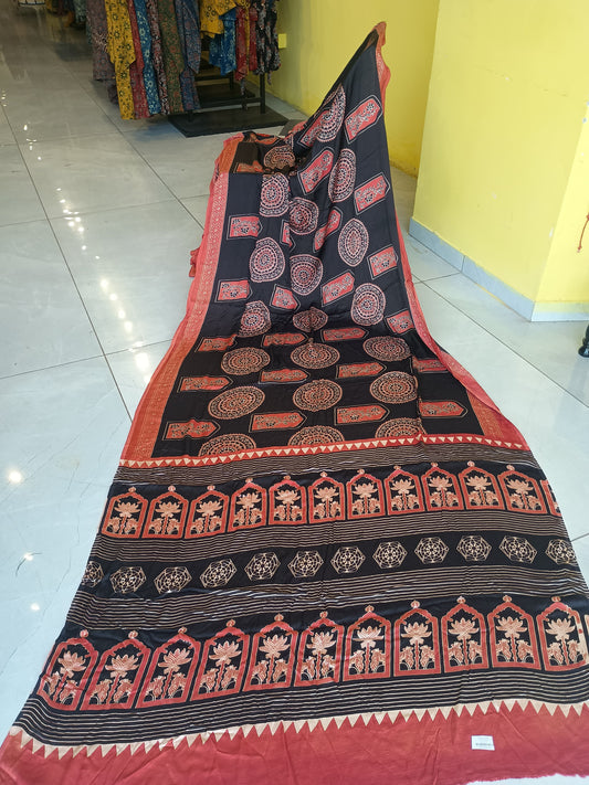 ''Raahi''Ajrakh print modal saree