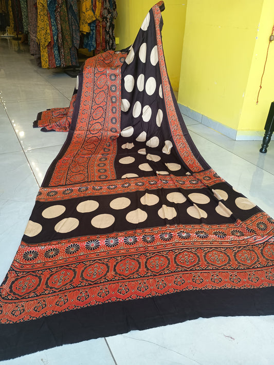 ''Raahi'' Ajrakh print modal saree