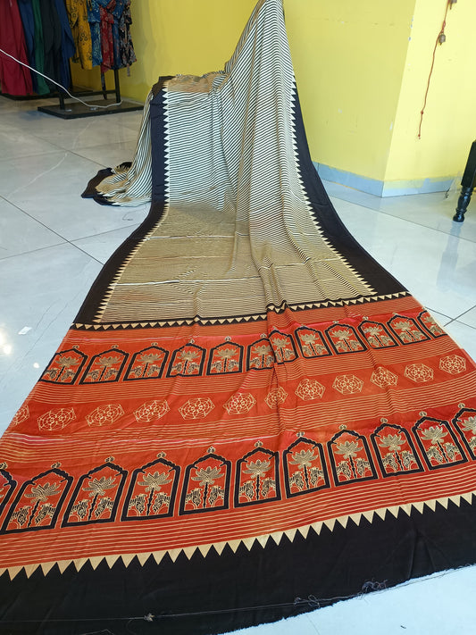 ''Raahi'' Ajrakh print modal saree