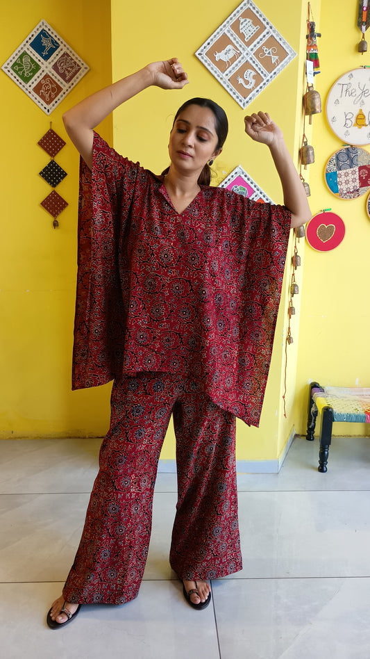 ''Nikita'' natural rayon kaftan style co-ord set