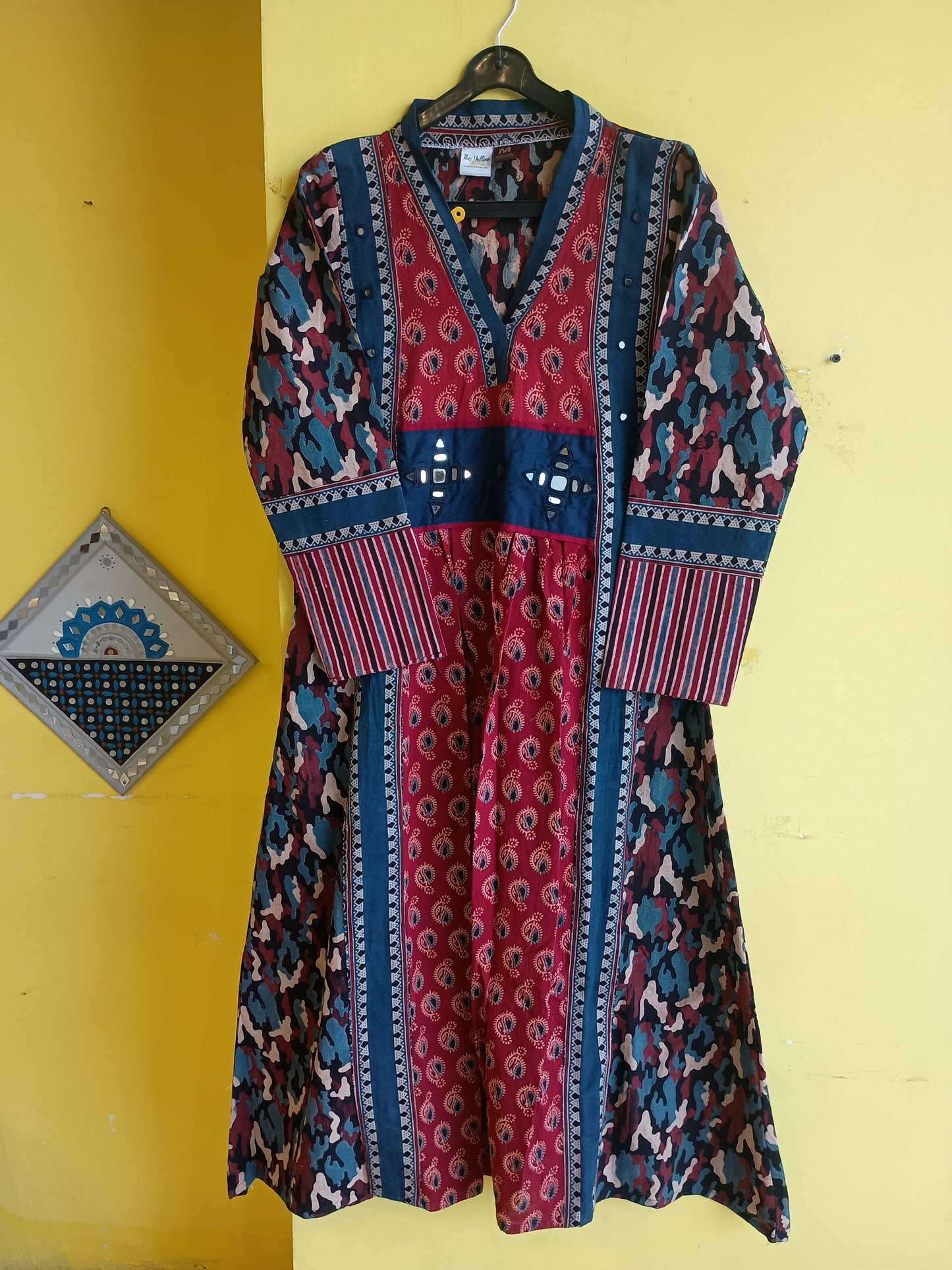 "MAHEK" Natural handblock cotton mirror work kurti