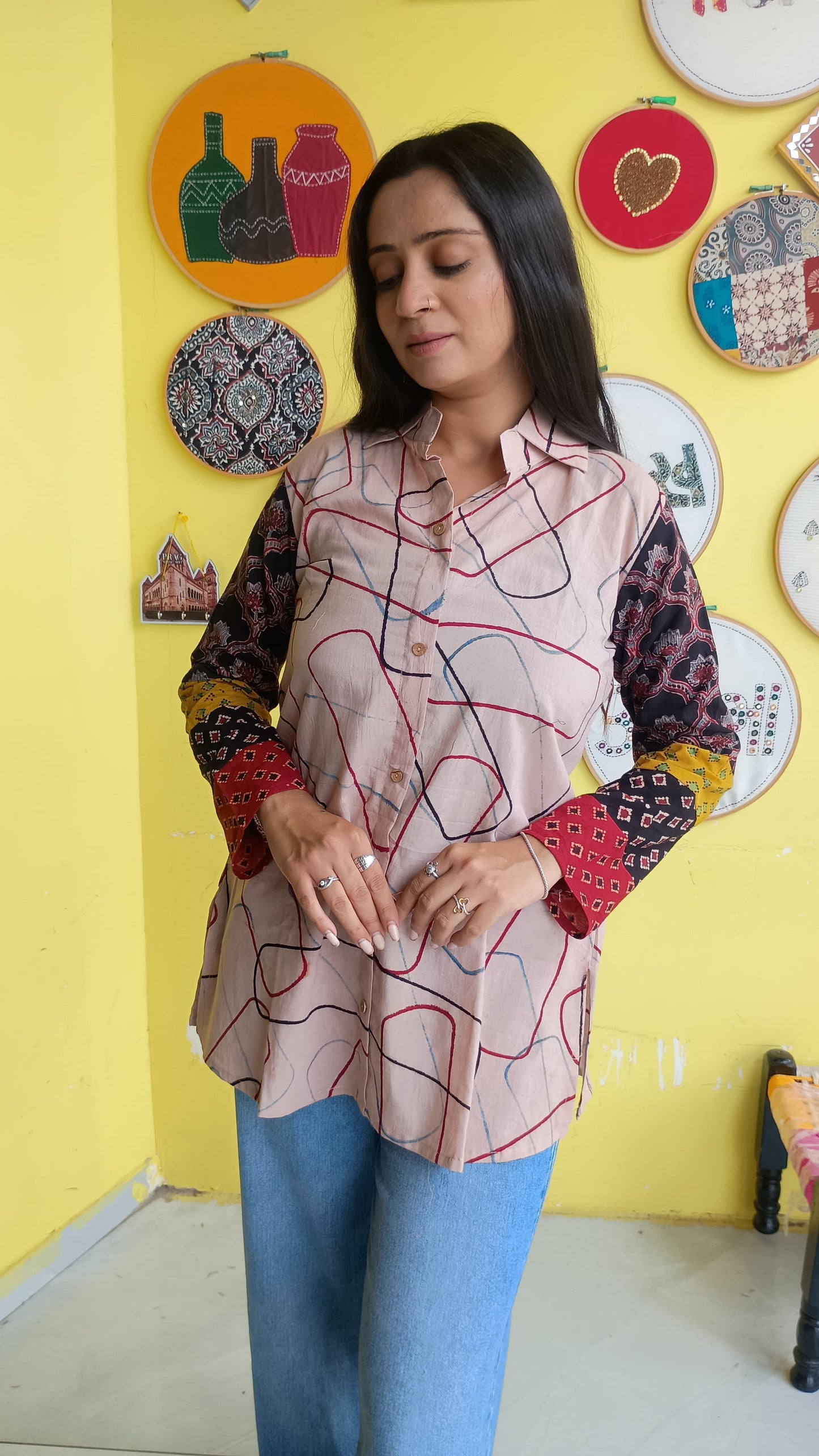 "Vidya" Natural cotton multi patti sleeves shirt