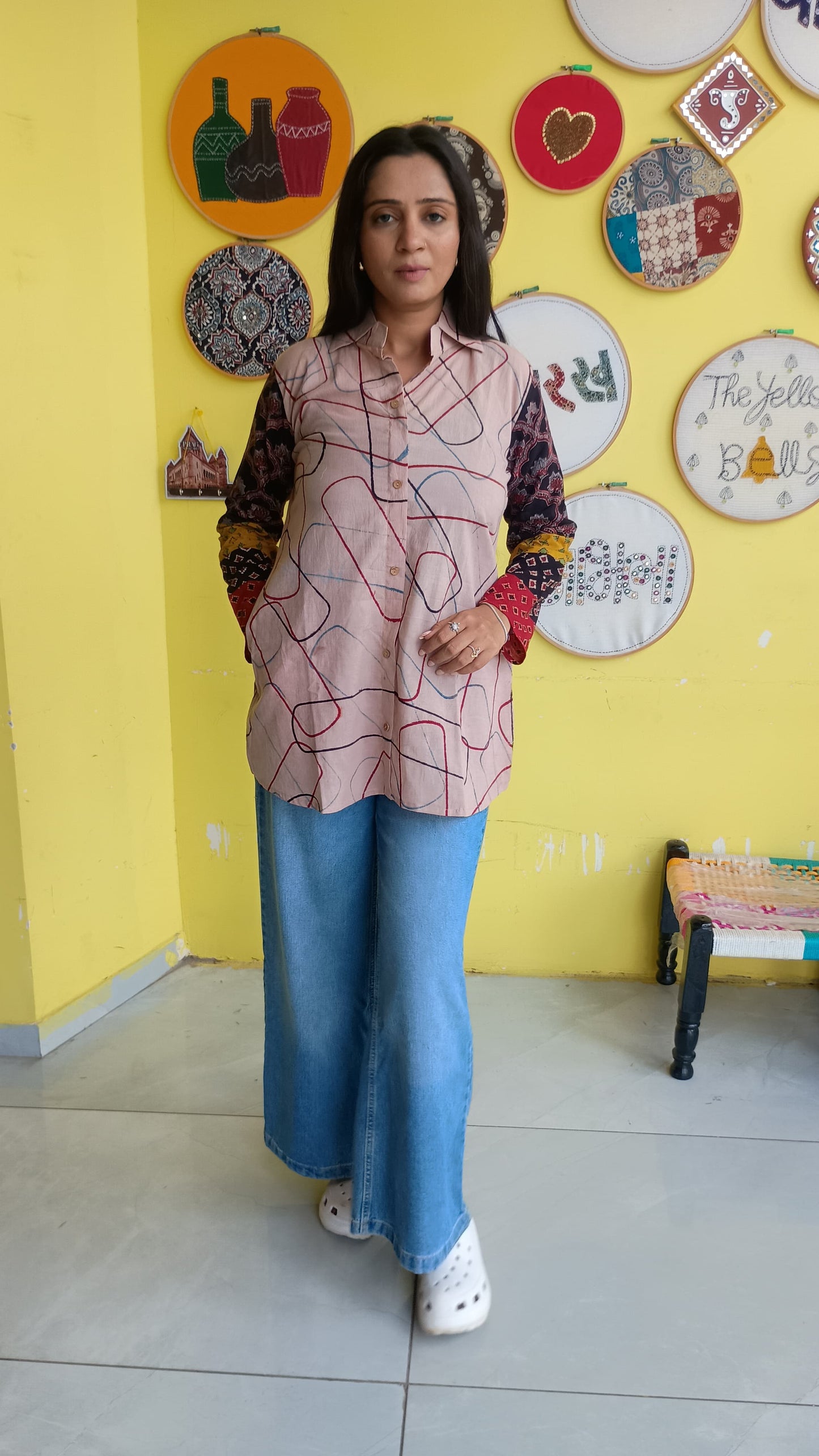 "Vidya" Natural cotton multi patti sleeves shirt