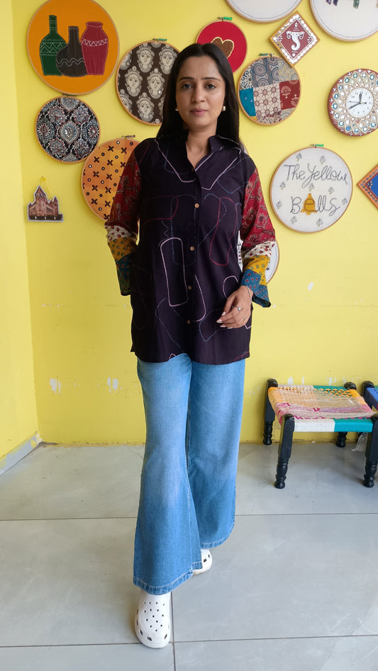 "Vidya" New  Natural cotton multi patti sleeves shirt