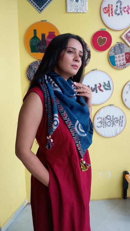 "Lavanya"Plain with natural cotton kurti pant set with scarf