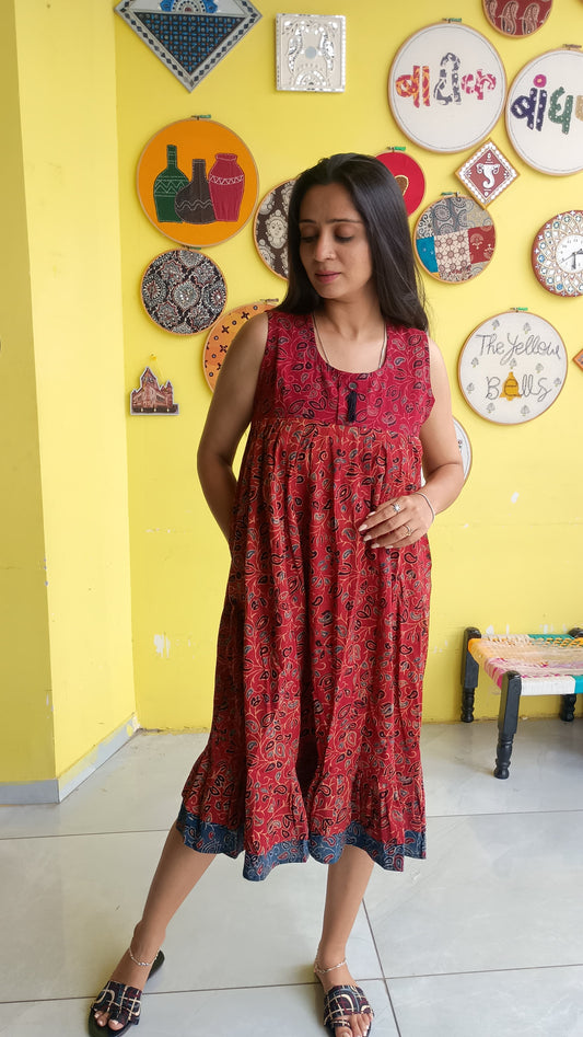 "Raavi" Maroon Natural cotton one piece