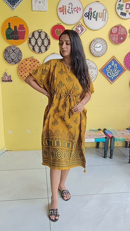 "Krishnavi"Natural handblock cotton free size kaftan