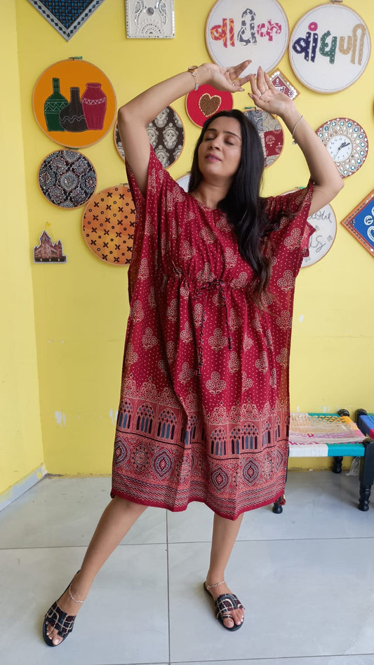 "Krishnavi"Natural handblock cotton free size kaftan