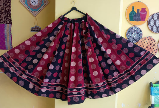"Ragini" Ajrakh handblock cotton kali skirt
